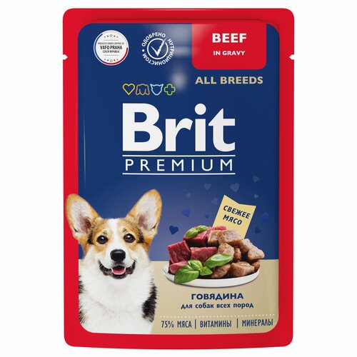 Brit Premium пауч для взрослых собак всех пород (кусочки в соусе) (Говядина, 85 г.)