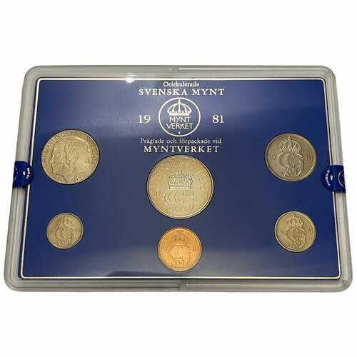 Швеция, набор монет регулярного выпуска, 5,10,25, 50 эре, 1, 5 крон Svenska mynt 1981 г. швеция 2 эре оре 1919 г fe