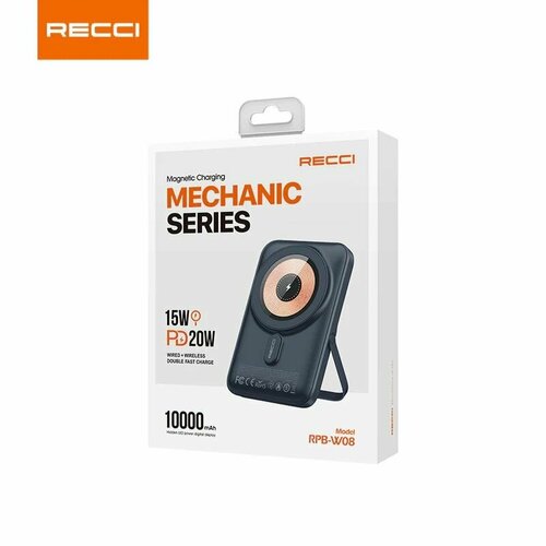 Внешний аккумулятор Recci Mechanic Series RPB-W08 10000mAh PD 20W+15W - (Black)