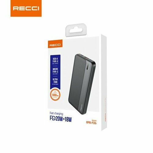 Внешний аккумулятор Recci RPB-P26 10000 mAh PD 20w225w - Black 290000₽
