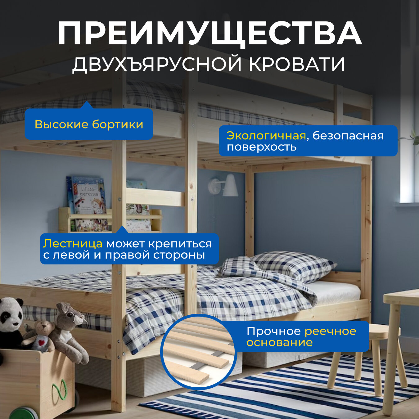 Двухъярусная кровать Икеа Мидал, размер (ДхШ): 206х97 см, спальное ...