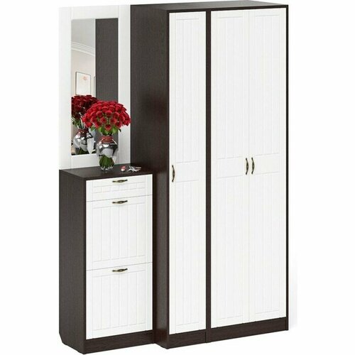 Прихожая Мебельный двор П-6 Компоновка № 49, цвет венге/фасады МДФ белое дерево фрезеровка прованс (1028185)