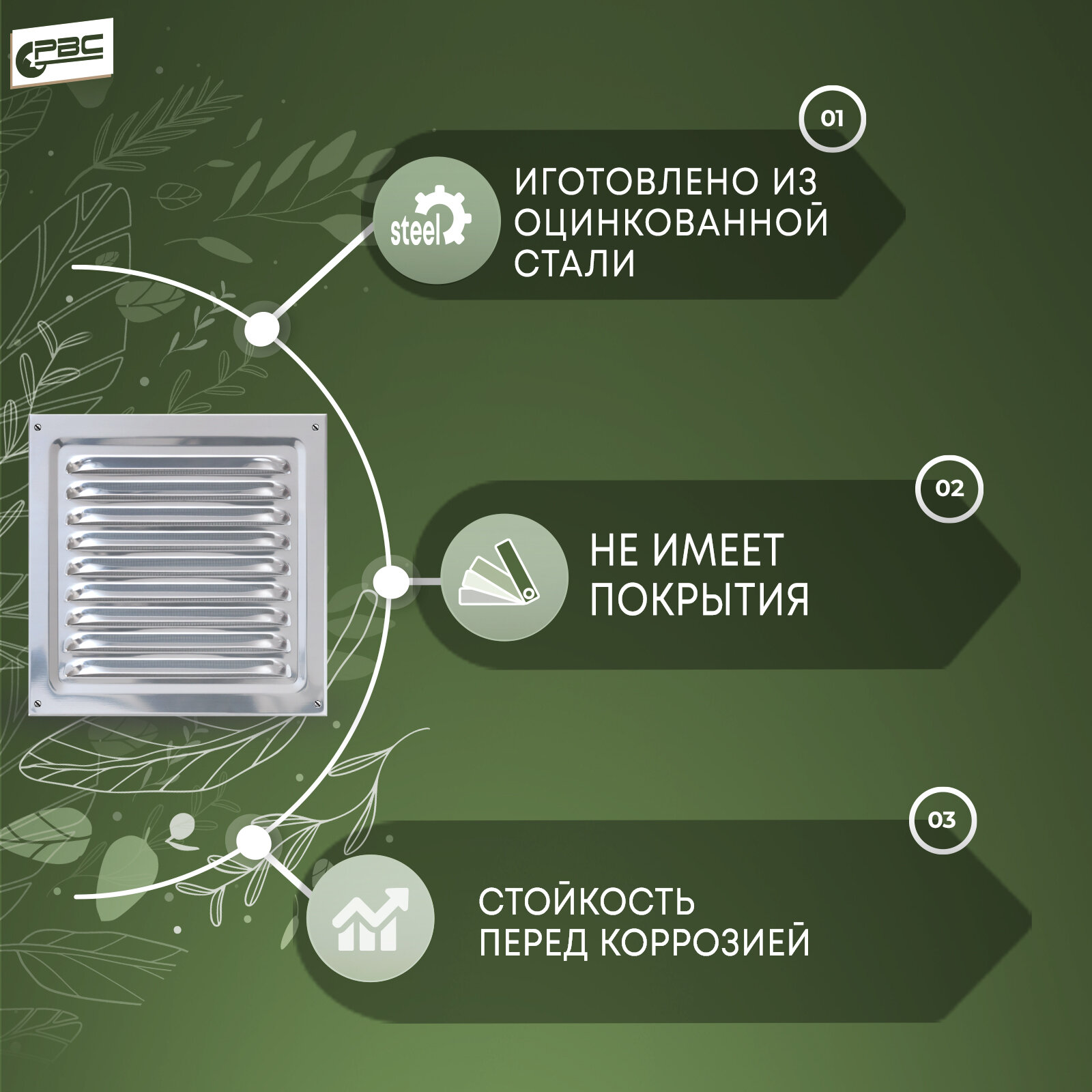 Решетка вентиляционная с сеткой от насекомых, РВМ 25 х 25 см, цвет "цинк" - фотография № 2