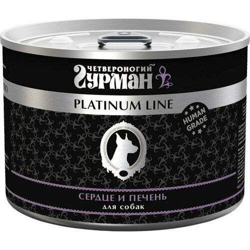 Корм влажный (консервы) Четвероногий Гурман Platinum Line для взрослых собак всех пород, в желе, сердце и печень, 525 г х 6 шт