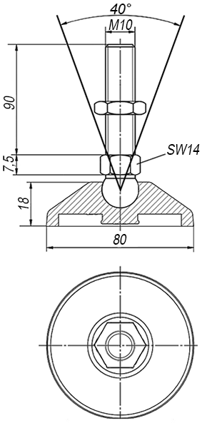 Регулируемая опора M10x90 до 500 кг Алтервиа A00021.1108010090 — фото 2
