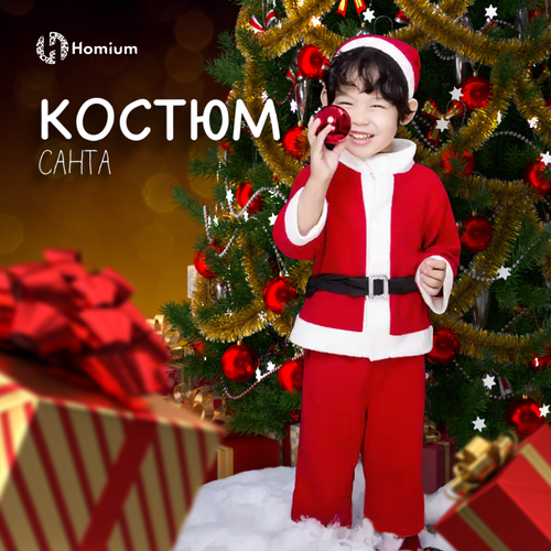 Карнавальный костюм Homium Дед мороз, детский костюм, красный карнавальный костюм сказочного деда мороза