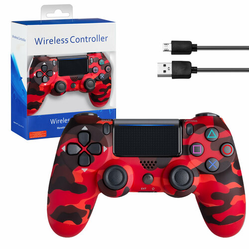 Джойстик для PS4 беспроводной AA красный хаки (no logo) черный, красный