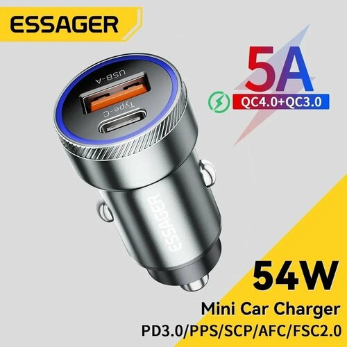 Автомобильное зарядное устройство Essager 54 Вт USB 5А быстрая зарядка Quick Charge PD 845₽