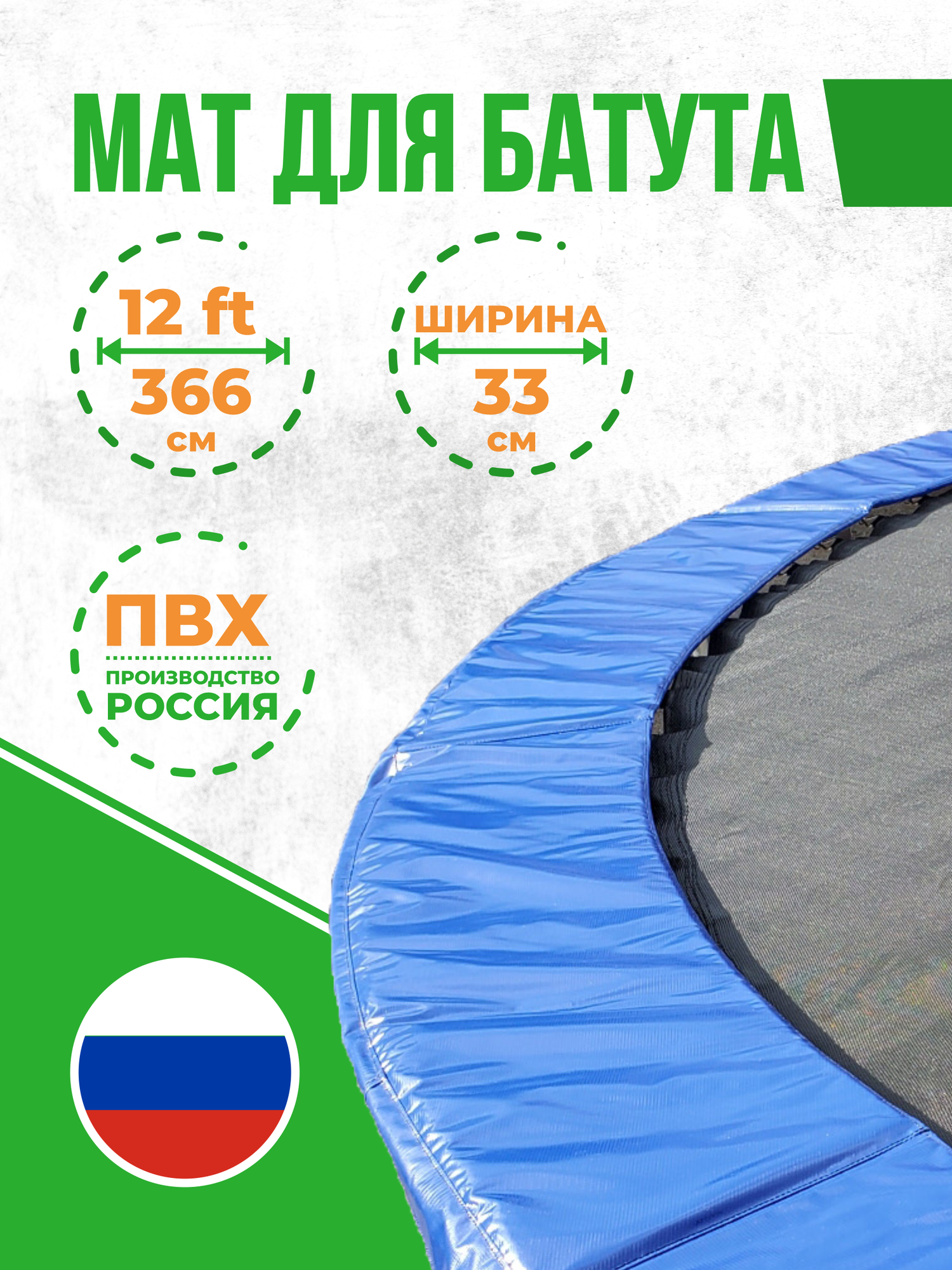 Защитный мат на пружины для батута 12 футов, ширина 33 см (12Ft, 366 см)