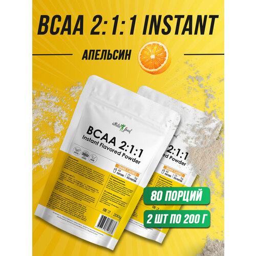 фото Незаменимые аминокислоты бцаа для восстановления, рост мышц atletic food bcaa 2:1:1 instant flavored powder (апельсин) - 400 г (2х200 г)