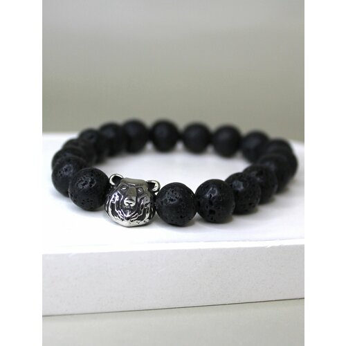 фото Браслет, вулканическая лава, 1 шт., размер 19 см, размер one size, черный, серебряный preciouskate