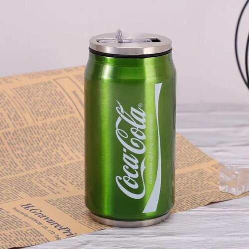 Термокружка Coca-Cola PS-001, 500 мл, с крышкой и соломинкой, из нержавеющей стали, зеленый