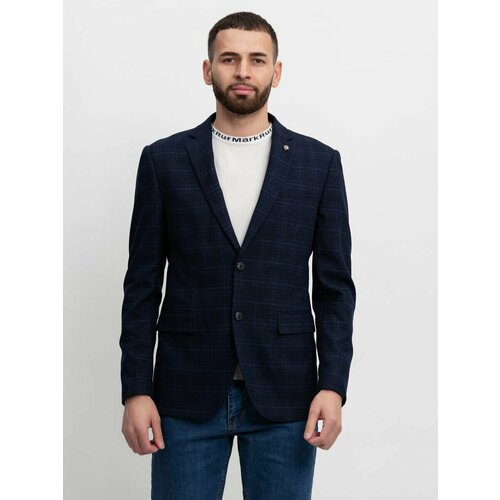 Пиджак , силуэт полуприлегающий, однобортный, размер 58, синий