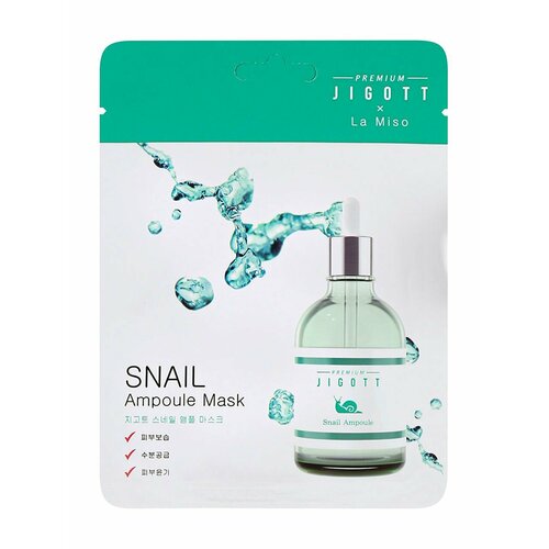 Тканевая ампульная маска с муцином улитки Premium JigottLa Miso Snail Ampoule Mask тканевая ампульная маска с красным женьшенем premium jigottla miso red ginseng ampoule mask