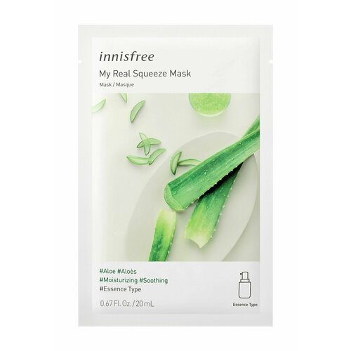 Тканевая маска для лица с алоэ Innisfree My Real Squeeze Mask Aloe маска для лица лэтуаль тканевая маска для лица с эссенцией алоэ центеллой и чайным деревом