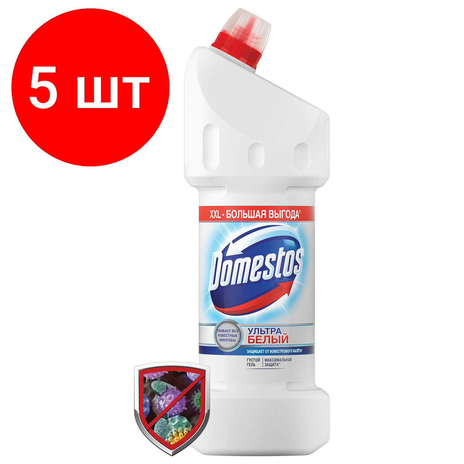 Комплект 5 шт, Средство для уборки туалета 1.5 л, DOMESTOS (Доместос) "Эксперт сила 7", "Ультра Белый", 67683236