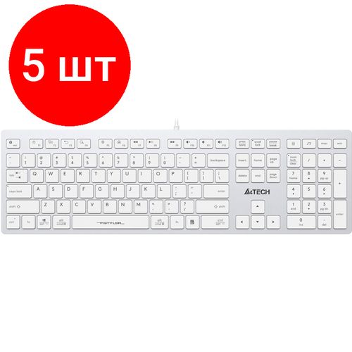 Комплект 5 штук, Клавиатура A4Tech Fstyler FX50 белый USB slim Multimedia (FX50 WHITE) клавиатура a4tech fstyler fx50 ножничная проводная usb белый fx50