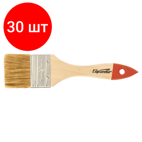 Комплект 30 шт, Кисть плоская 50 мм, натуральная щетина, деревянная ручка, для масляных красок, лаков, SPARTA, 824305