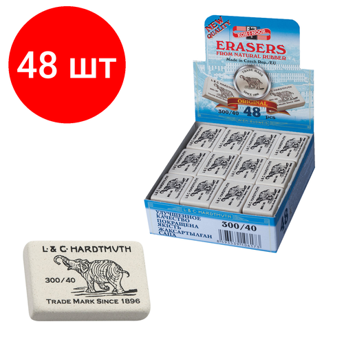 Комплект 48 шт, Ластик KOH-I-NOOR Слон 300/40, 35.5x23x8 мм, белый, прямоугольный, натуральный каучук, 0300040026KDRU ластик koh i noor 6541 6541060007kdru прямоугольный 50х13х7мм каучук двусторонний
