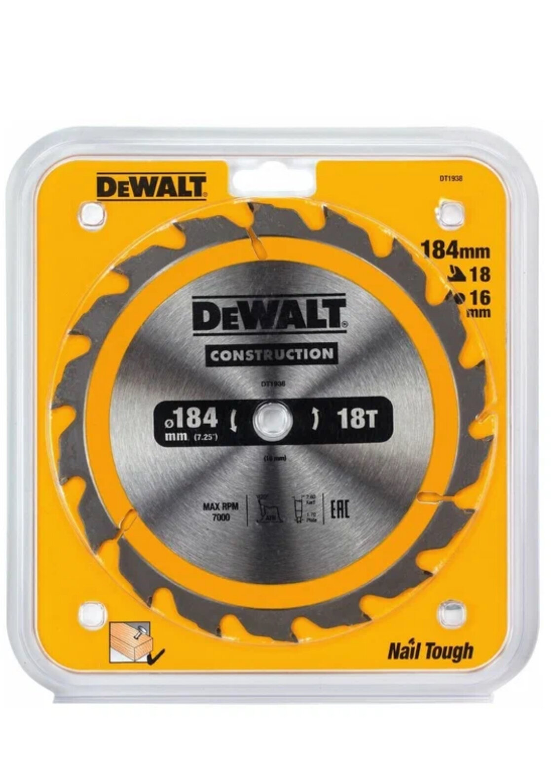 Пильный диск DeWALT Construction DT1938-QZ 184х16 мм