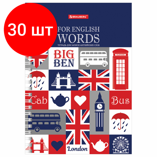 Комплект 30 шт, Тетрадь-словарь для записи английских слов А5 48 л, гребень, клетка, BRAUBERG, справка, 403564 комплект 30 шт тетрадь словарь для записи английских слов а5 48 л гребень клетка brauberg справка 403564