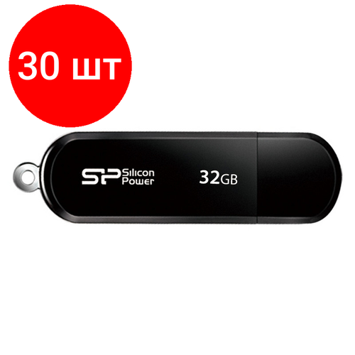 Комплект 30 штук, Флеш-память Silicon Power LuxMini 322, 32Gb, USB 2.0, чер, SP032GBUF2322V1K