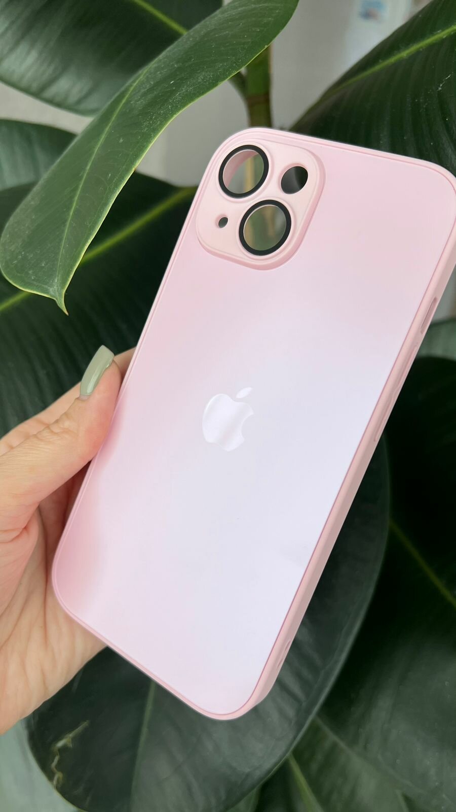 Чехол матовый AG Glass IPhone 15 Logo Розовый c защитой на линзах