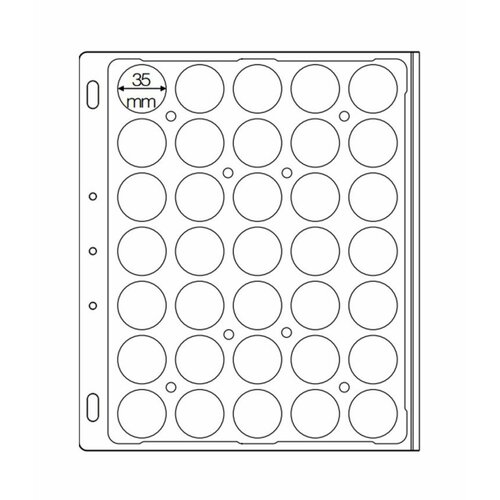 Лист для монет в капсулах на 35 ячеек (внешний диаметр 35 мм) прозрачный J4 GRANDE (281*235 мм) MINGT лист leuchtturm grande 3c 308439 5 шт прозрачный