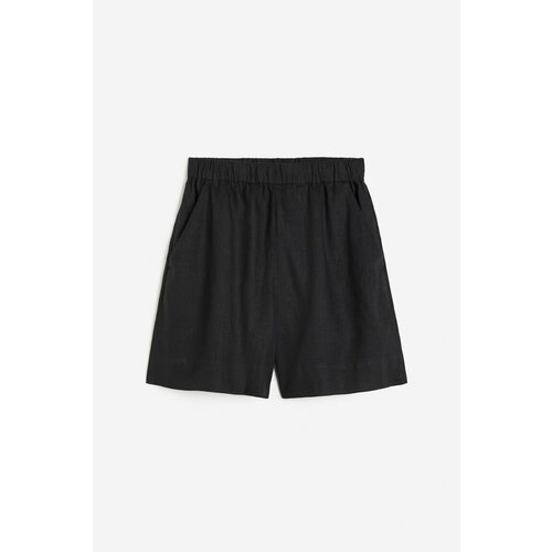 Шорты  H&M Льняные шорты без застежек, размер 10, черный