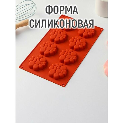 Форма силиконовая для выпечки Доляна «Пузыри», 29×17×1,5 см (6×6×1,5 см), 8 ячеек, цвет коричневый