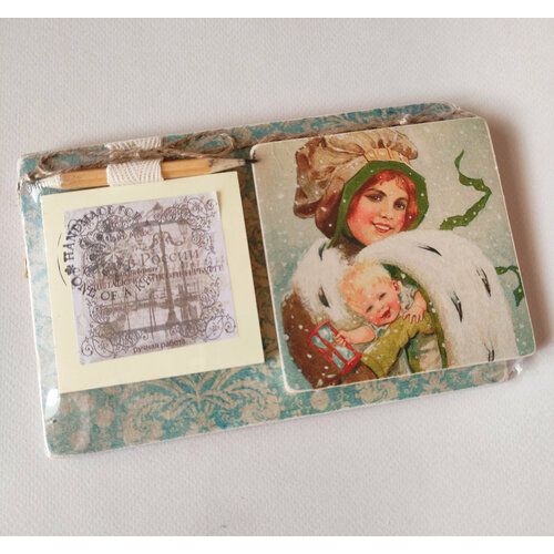 Магнит на холодильник деревянный ручная работа с блоком для записей Девушка арт.003790