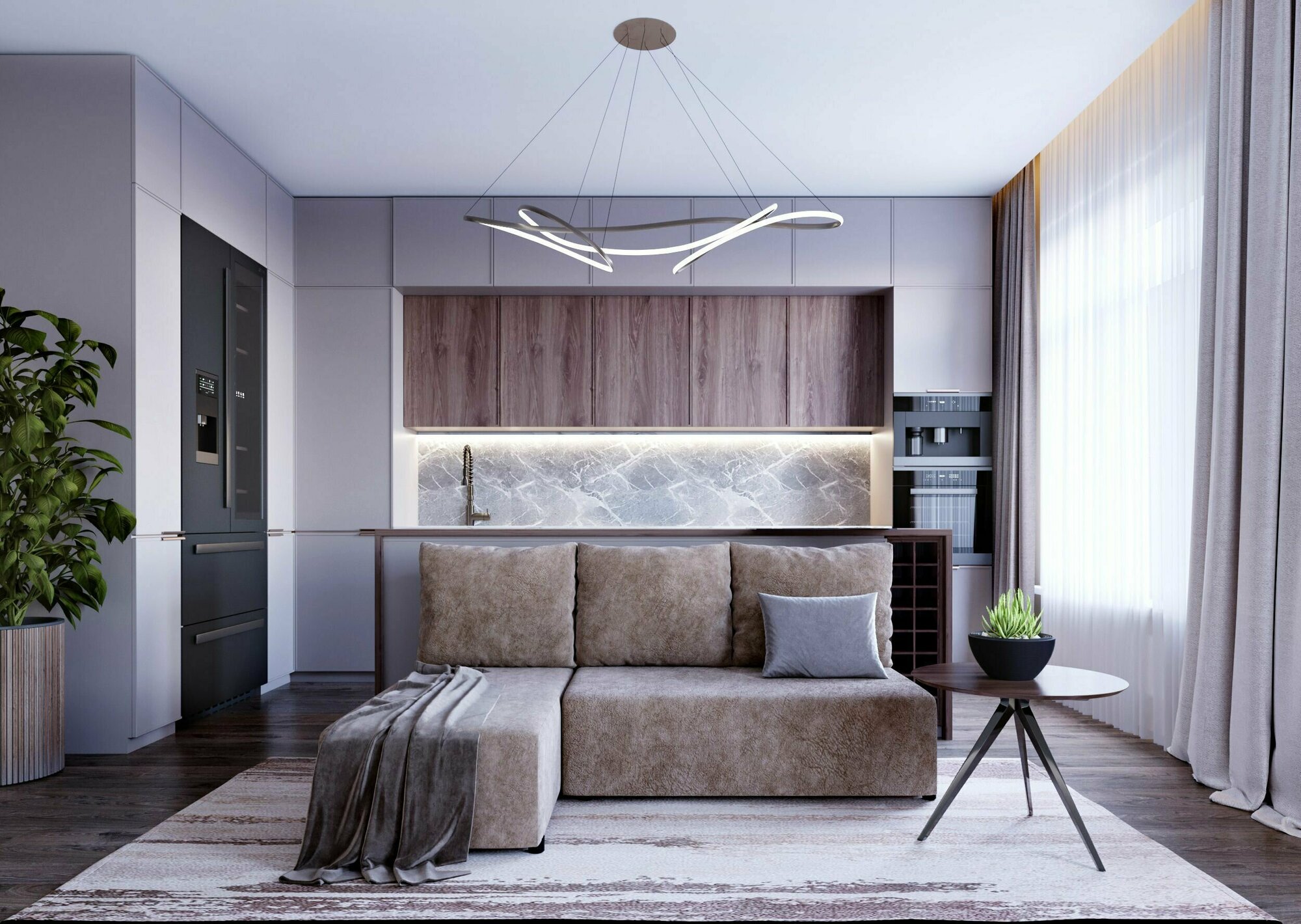 Угловой диван-кровать PUSHE Каир Lux, левый угол, раскладной, велюр, коричневый мрамор Meridian 231