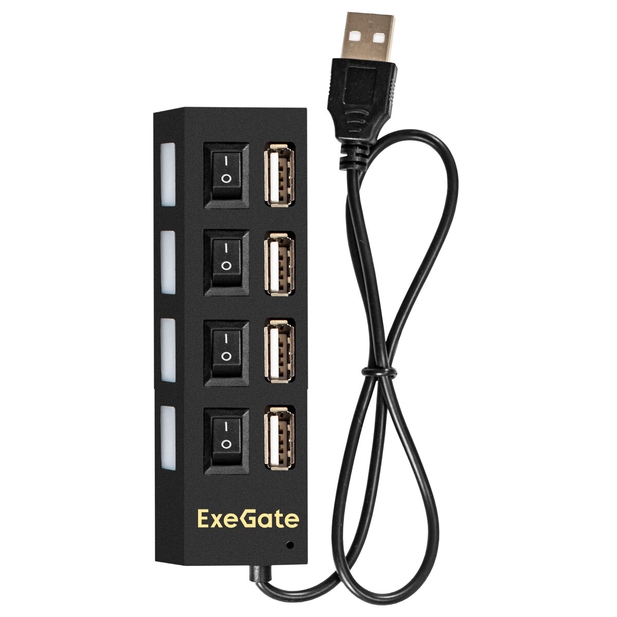 Активный разветвитель концентратор USB хаб (HUB) с кнопками вкл/выкл Exegate 42sw, 4 порта USB 2.0 с блоком питания 2A в комплекте — фото 3