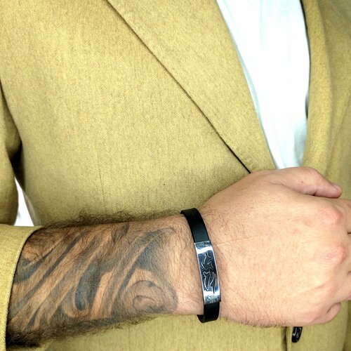 фото Браслет, металл, размер 20 см, серебряный, черный нет бренда