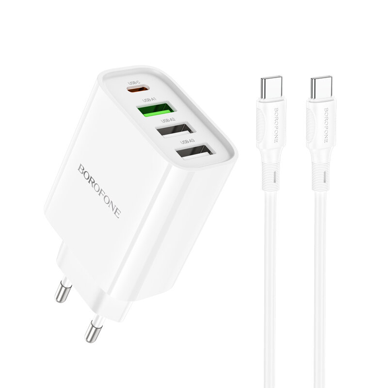 Сетевое зарядное устройство 3USB+1Type-C 3.0A QC3.0 PD 20W быстрая зарядка для Type-C Type-C Borofone BA79A White