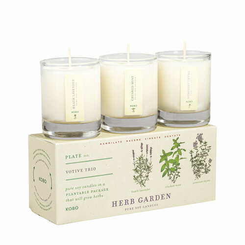 HERBAL GARDEN TRIO Набор из трех компактных свечей в стекле, KOBO Candles