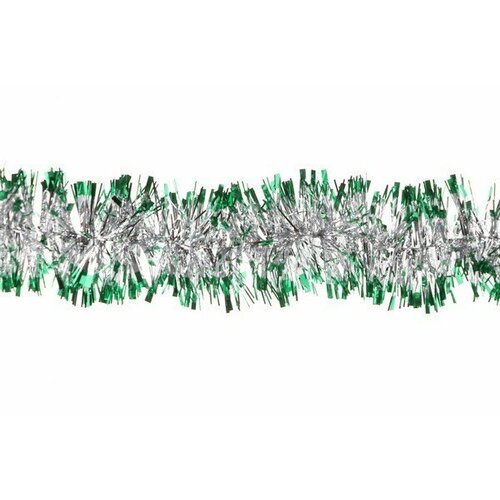 Мишура новогодняя 5см 5-180-5 серебро с зелеными кончиками (10 шт.)