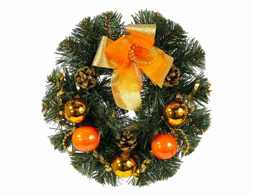 Венок лесной золотой с оранжевым 20 см Елочка С 282-золот-оранж