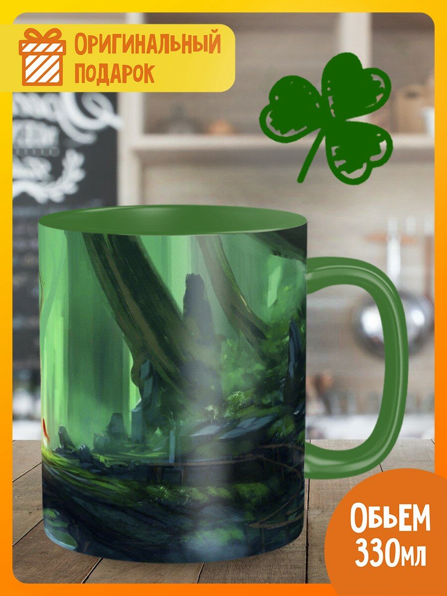 фото Кружка темно-зеленая новый год рождество (год дракона, зеленый деревянный дракон, фэнтези, елка) - 17964