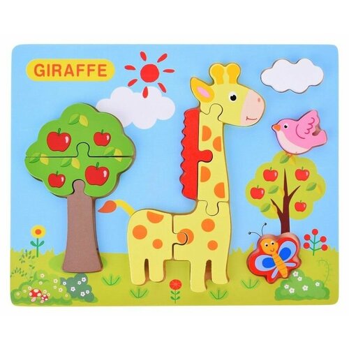 Рамка вкладыш для малышей деревянная Жираф в саду пазл вкладыш жираф в саду