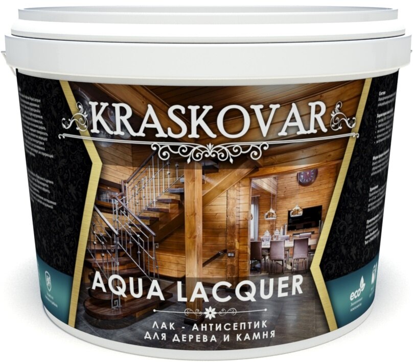 фото Лак-антисептик Kraskovar Aqua Lacquer для дерева и камня Палисандр 0,9 л