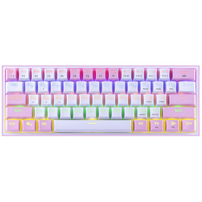 Игровая клавиатура механическая Redragon Fizz Радужная тихая бело-розовая компактная (60%)