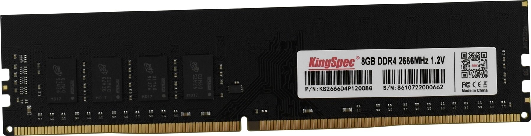 Оперативная память 8Gb DDR4 2666MHz KingSpec (KS2666D4P12008G) 8 Гб, DDR4, 21300 Мб/с, CL19, 1.2 В