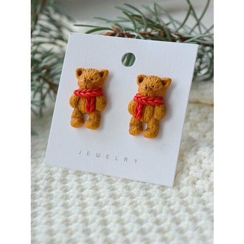 Серьги пусеты , полимерная глина, Желтый