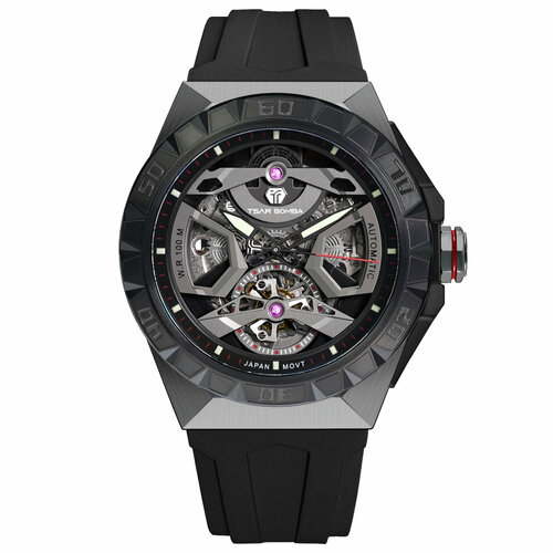 Наручные часы TSAR BOMBA, черный tsar bomba men carbon fiber watch miyota 8s20 movement 50m waterproof automatic wristwatch luxury mechanical male white clock
