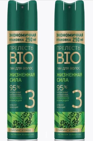 Лак для волос Прелесть Bio, с экстрактом зеленого чая, 250 мл, 2 шт
