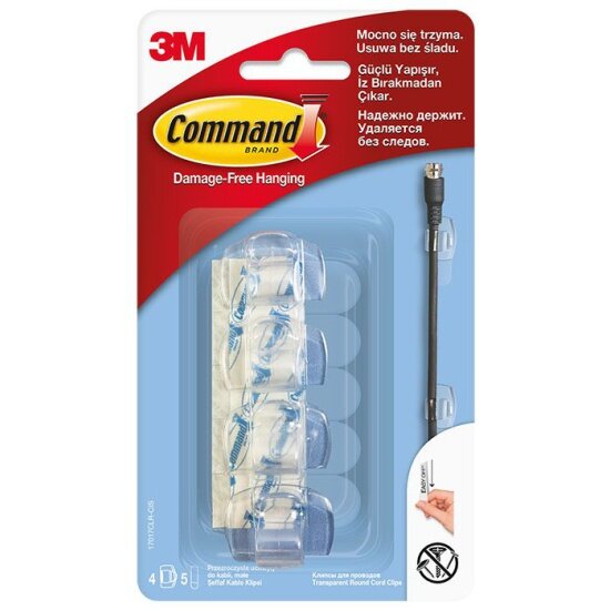 Клипсы для проводов и гирлянд Command 17017CLR прозрачные 4 шт.