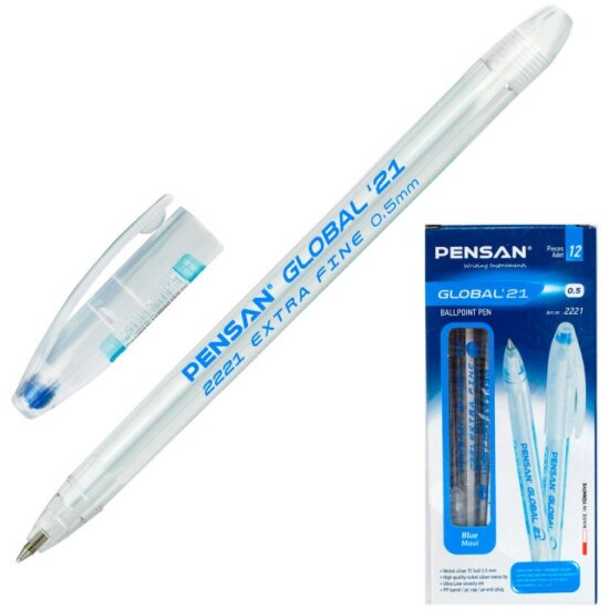 Ручка шариковая Pelican Pensan GLOBAL  2221 1BLUE  0 5мм игловидный пиш  наконечник круглая телескопич  корпус