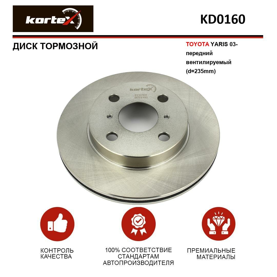 Тормозной диск Kortex для Toyota Yaris 03- перед. вент.(d-235mm) OEM 435120D010 4351252010 4351252020 4351252050 92103600 92103603 DF4112 KD0