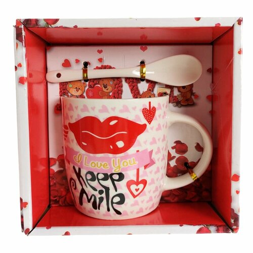 Кружка подарочная 7638-15 400мл. с керамической ложкой